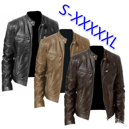 2022 Autumn/Winter New Men's Zipper Cardigan Pocket Pu Leather Stand Collar Slim Fit Motorcycle Leather Jacket Coat