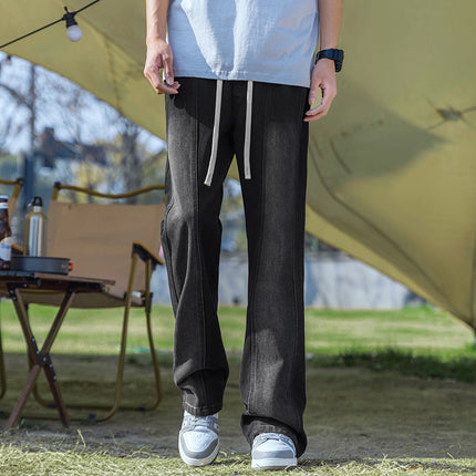 Men's Trendy Loose Yellow Mud Bootcut Scimitar Jeans High Street Casual Washed Long Pants