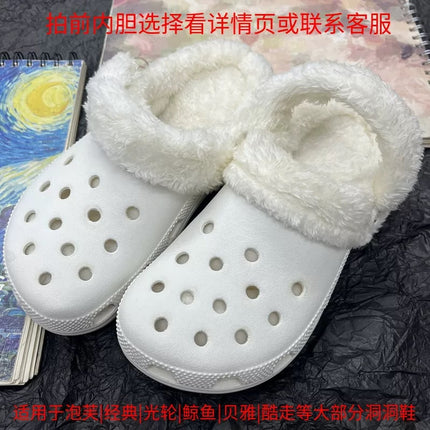 Hole Shoes Plush Liner Winter Warm Plus Fluff Cover Men's and Women's plus size Shoe Cover Removable Heel Shoe Lace Cover