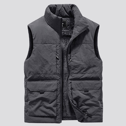 Workwear Vest Autumn and Winter Men's Fleece-lined Thickened Multi-bag Vest Outdoor Warm Waistcoat Photographic Fishing Clothes