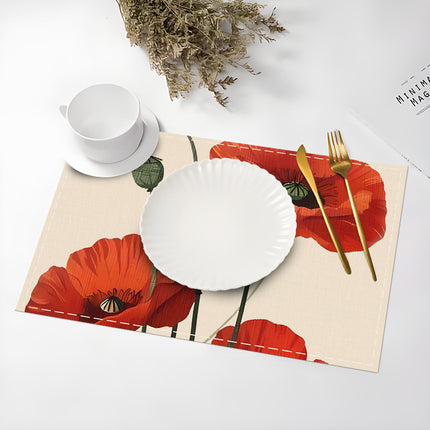 Amazon's New Poppy Linen Table Flag Digital Printing Insulation Mat Household Western Place Mat Student Bowl Mat Wholesale