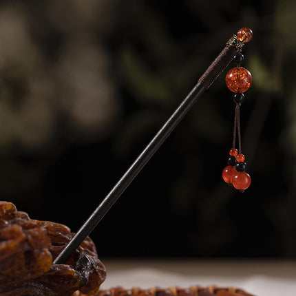 Antique Hairpin Tassel Step Wooden Hairpin Imitation Ebony Headwear Disc Hair Han Clothes Accessories Hair-pulled Ancient Clothes Hair Women