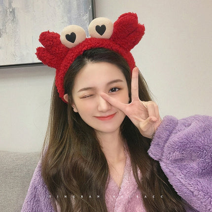 Korean Cartoon Red Crab Headband for Washing Face, Women's Hairband, Hair Clip, Hair Tie, Internet Celebrity Style Bangs