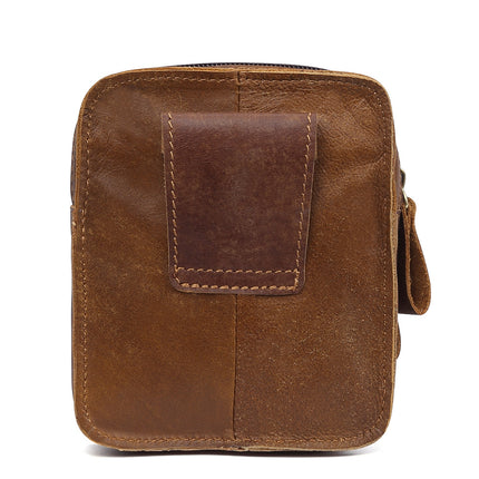 Genuine Leather Men's Frosted Leather Zipper Waist Bag Outdoor Sports Waist Bag Men's Work Site Wear-resistant Mobile Phone Waist Bag