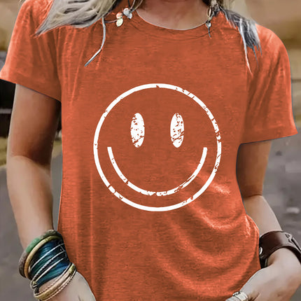 Amazon European and American summer women's smiling face pattern round neck short sleeve casual fashion T-shirt foreign trade women's explosive