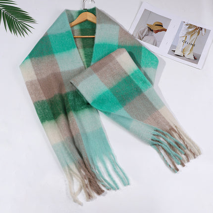 Autumn and winter European and American color matching AC cashmere thick tassel scarf rainbow plaid mohair warm female student plus