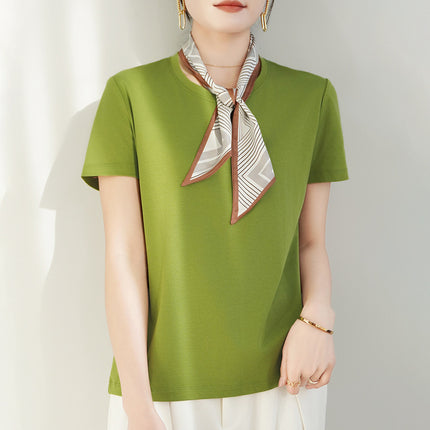 100 mercerized cotton short-sleeved T-shirt women's 2025 summer new V-neck cotton pullover vest cool feeling ice silk base