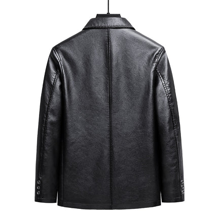 Leather coat men's autumn and winter New dad wear business casual lapel high-grade light mature style middle-aged leather suit jacket
