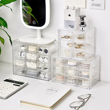 Transparent Jiugongge six-grid dustproof drawer storage box stationery jewelry 12-grid cosmetics Desktop Storage