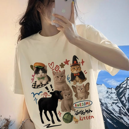 Gray Short-Sleeved T-Shirt for Women 2026 New Pure Cotton Half-Sleeve Summer American High Street Lazy Style Loose Versatile Top