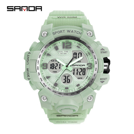 Sanda Hot-Selling Watch Korean Version Student Party Multi-Functional Waterproof Alarm Clock Electronic Watch Cool Dual Display Luminous Sports Watch