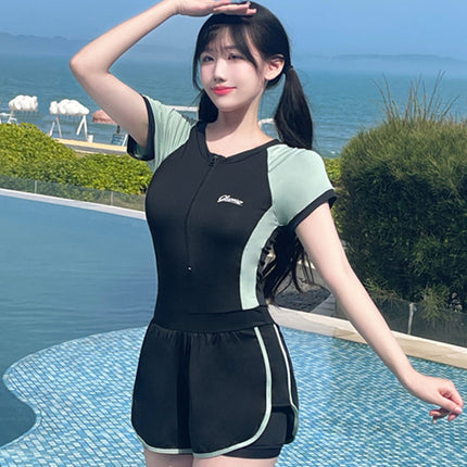 One-Piece Swimsuit for Women 2025 New High-End Student Swimming Pool Special Covering the Flesh and Slimming Look Square-Angle Hot Spring Bathing