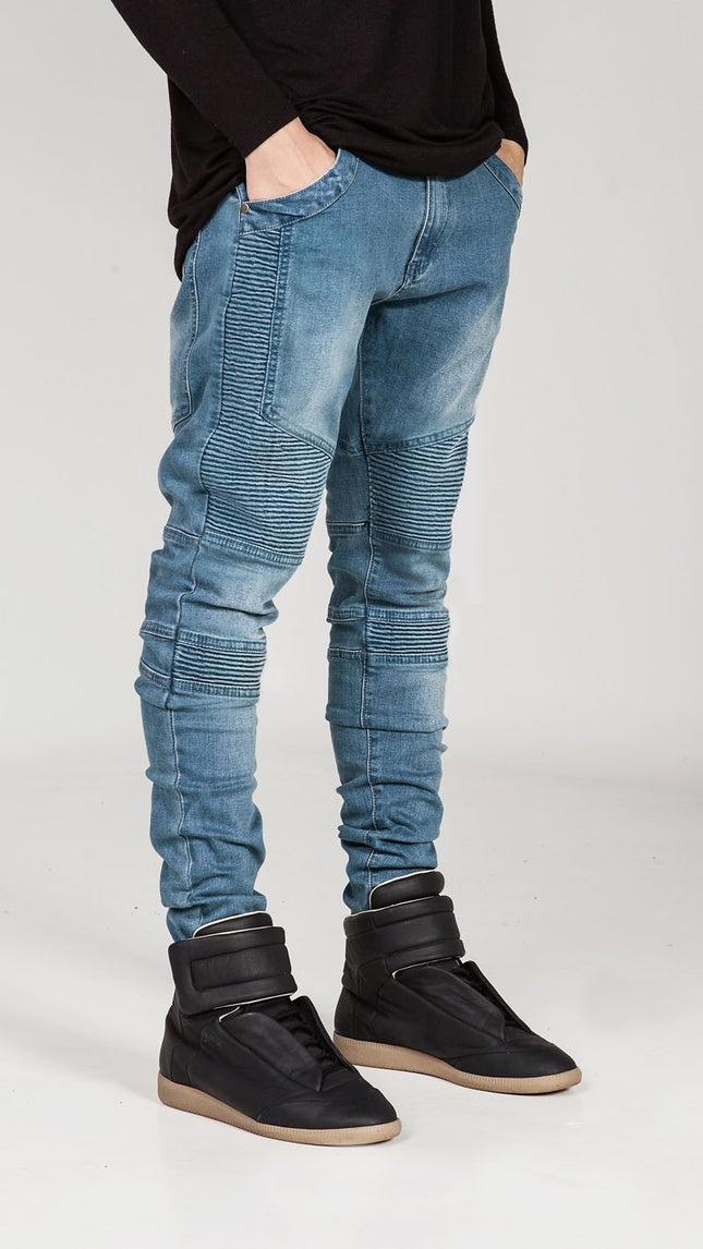 H Pants Men's WIS Amazon Pleated Motorcycle Cross-border Trendy Brand Slim-fit AliExpress eBay Stretch Jeans