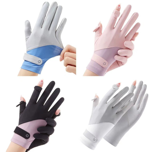Summer Nylon Ice Silk Sun Protection Gloves for Women, Outdoor Driving and Cycling, Non-Slip Breathable Thin Gloves with Fingerless Touch Screen