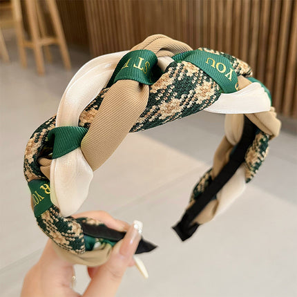 Internet Red Square Explosions Contrast Braid Head Band Wide Edge Non-Slip High-Level Hair Band 2023 New Style Hair Card for Women