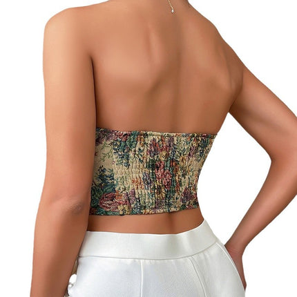 Beauty Xi Cross-Border Women's Hottie Retro Jacquard Sexy Low-Cut Chest-Wrapped Front-Breasted European and American Style Vest Top