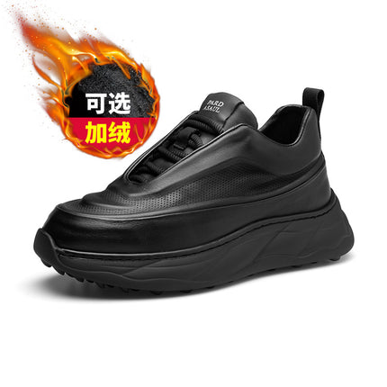 Factory Direct Supply Cowhide Shoes Men's Shoes Niche Design Bread Shoes Trend Thick Bottom Ultra Light Casual Leather Shoes fleece-lined Trendy