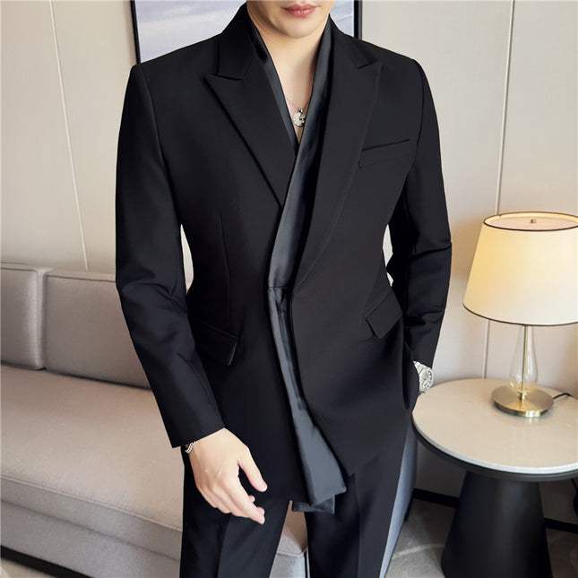 New Fashionable Suit suit Removable Fake Two-piece Design Korean Yuppie Show Style Suit Two-piece Set