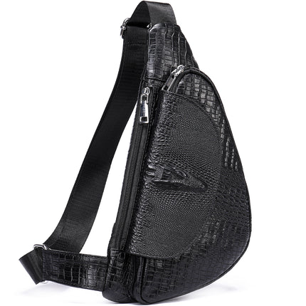 Genuine Leather Men's Chest Bag Men's Cowhide Men's Bag Shoulder Casual Crossbody Bag Crocodile Pattern Chest Bag Small Backpack Bag for Men