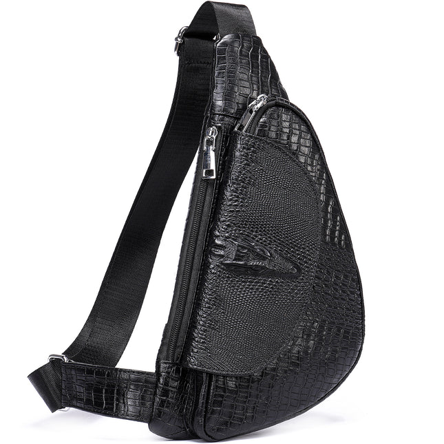 Genuine Leather Men's Chest Bag Men's Cowhide Men's Bag Shoulder Casual Crossbody Bag Crocodile Pattern Chest Bag Small Backpack Bag for Men