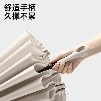 Solid color fresh 16-bone long handle umbrella double large rain-resistant straight rod umbrella High-looking ring handle long handle umbrella