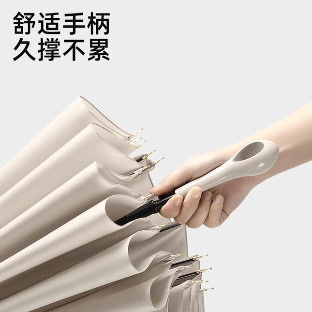 Solid color fresh 16-bone long handle umbrella double large rain-resistant straight rod umbrella High-looking ring handle long handle umbrella