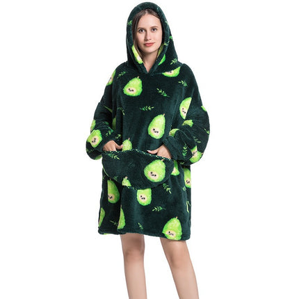 Cross-border New Printed Flannel Pullover Adult Cotton Velvet Lazy Clothing Cape Nightgown Warm Thickened Cold-proof Clothing