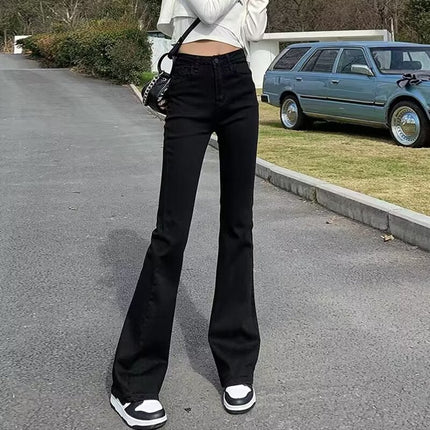 Black Stretch Micro-Flared Jeans for Women, Thin Summer 2025 New High-Waisted Slimming Pear-Shaped Body Horse Hoof Pants