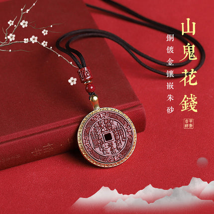 Live broadcast cinnabar mountain ghost copper pendant gold-plated inlaid mountain ghost money pendant this year men's and women's purple gold sand pendant