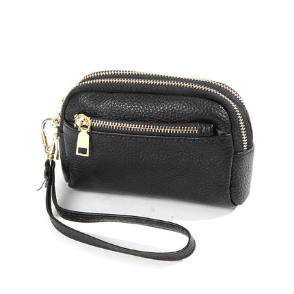 New first layer cowhide hand-held small wallet handbag simple Mini small three zipper leather coin purse for women