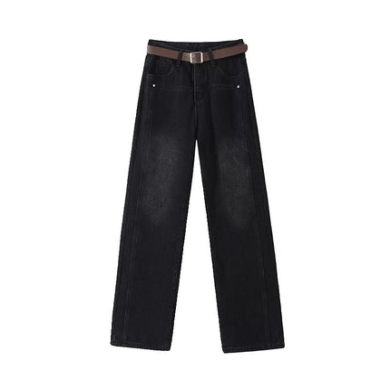 Black Grey Wide Leg Jeans Women's Trendy All-match New High Waist Slimming Loose plus size Retro Narrow Straight Leg Pants
