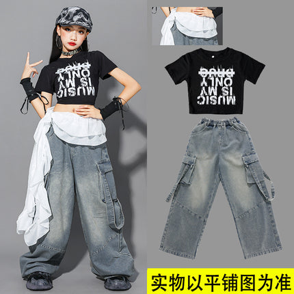 Girls' Jazz Dance Performance Outfits, Children's Street Dance Costumes, Kids' Jeans, Girls' Fashion Show Trendy Outfits