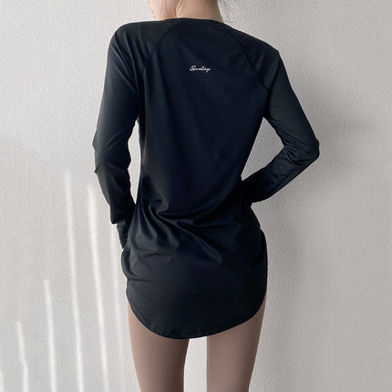 Spring and Summer Long Hip Covering Slimming Style Beautiful Back Breathable Yoga Suit Long Sleeve Running Fitness Sportswear T-shirt for Women