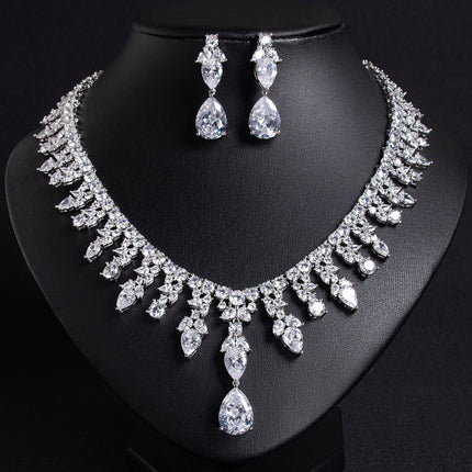 Luxury Dinner Dress Jewelry Red Zircon Necklace suit High-end Wedding Micro-inlay Bridal Wedding Earrings Jewelry