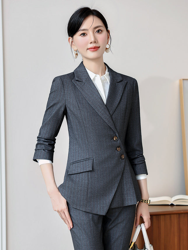 High-end Sense Striped Suit suit Women's 2024 Autumn Fashion Elegant High-end Business Wear Goddess Fan Dress Suit