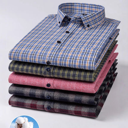 Factory Direct Sales 100% Pure Cotton Brushed Plaid Long-Sleeved Shirt Spring & Fall Dad Wear Men's Casual Versatile Shirt