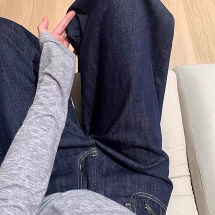 American Retro Loose Wide-Leg Jeans for Women, Spring Plus-Size High-Waisted Slimming Drape Floor-Length Versatile Straight Pants