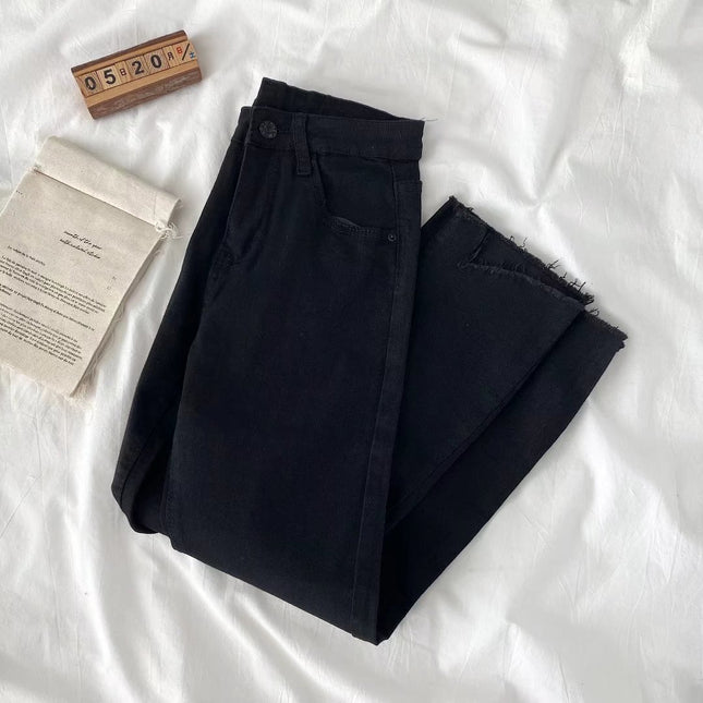 Black straight jeans women's high waist 2024 Summer new slimming loose pipe pants small cropped pants fashion