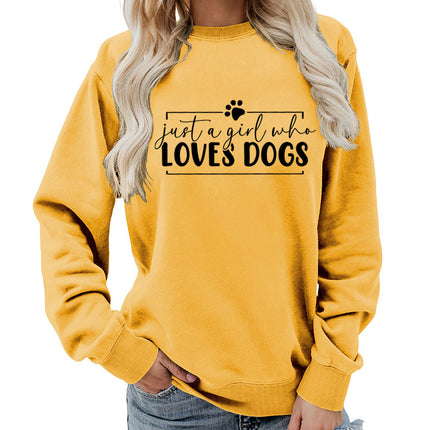 Loves dogs Printed Round Neck Women's Top Sweater Foreign Trade Supply Autumn and Winter Coat Casual Loose European Size Cross