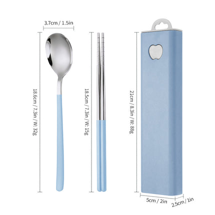 304 Stainless Steel Convenient Tableware Fork, Spoon and Chopsticks Three-Piece Set Outdoor Travel Student Storage Box Tableware Set