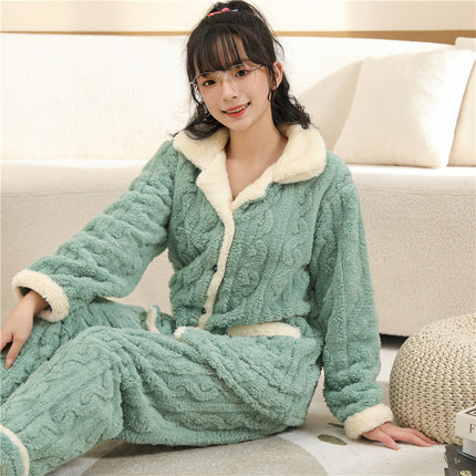 2023 New flannel pajamas men's autumn and winter warm coral fleece suit factory wholesale warm home wear