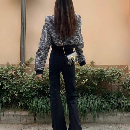 175 Tall Women's Black Bootcut Jeans for Autumn and Winter High-Waisted Elastic Slim Slim Flared Floor-Length Pants
