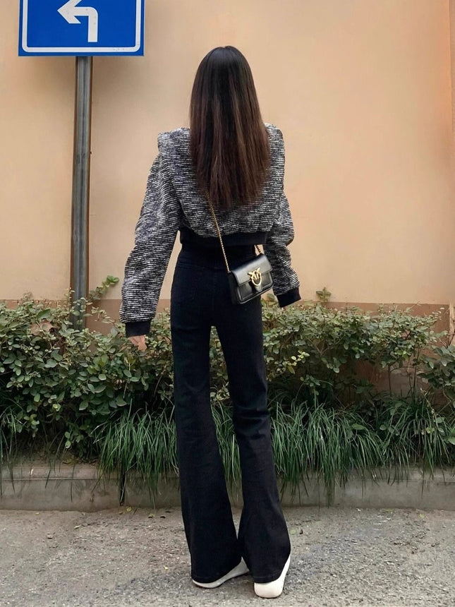 175 Tall Women's Black Bootcut Jeans for Autumn and Winter High-Waisted Elastic Slim Slim Flared Floor-Length Pants