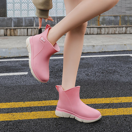 Korean Style Rain Boots for Women, New Adult Non-Slip Kitchen Rain Boots, Short-Tube Cute Thick-Soled Rubber Shoes, Overshoes, Car Wash Waterproof Shoes