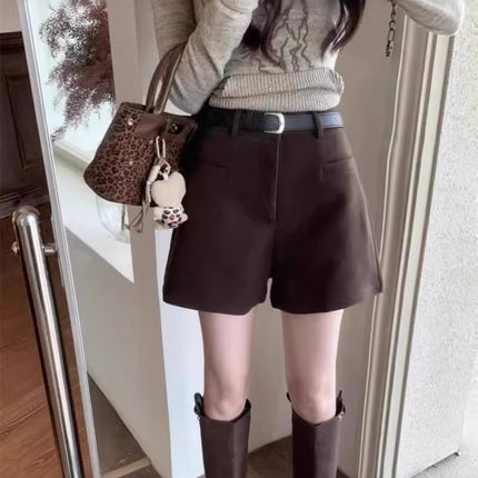 American Retro Woolen Casual Pants Shorts Women's Autumn and Winter 2024 Hot Pants Hot Pants for Hot Girls High Waist Loose Wide Leg Pants