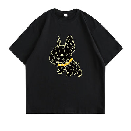 Pure Cotton 2024 Summer New High-End Cartoon Dog Print Pure Cotton Loose Short-Sleeved Casual Tops T-Shirts for Men and Women