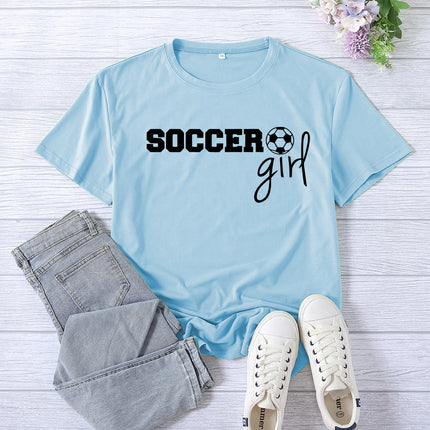 Amazon cross-border foreign trade soccer girl printed women's round neck top T-shirt summer casual European size plus size