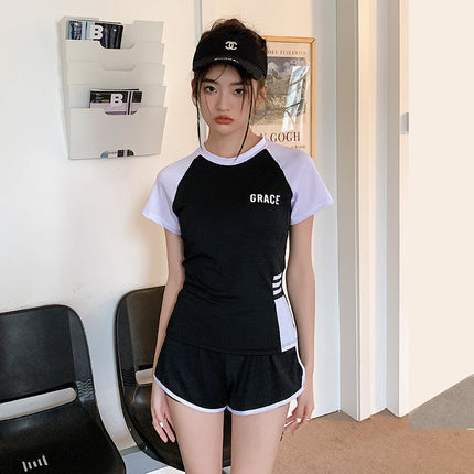 Sports Style Swimsuit for Female Students, Conservative Belly-Covering, Slimming Split, Flesh-Covering, High-Waisted Boxer Briefs, Hot Spring Swimsuit for Older Children