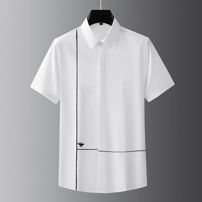 Light Luxury Handsome Men's Clothing Embroidered Cross Bee High-End Men's Short-Sleeved Shirt Shirt Light Luxury and High-End