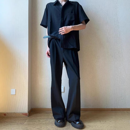 Trendy A-Line Three-Dimensional Pleated Mid-Line Commuter Versatile Drape Tr Blend Flared Trousers Basic Casual Long Pants